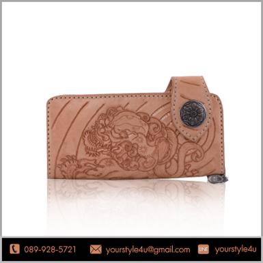 กระเป๋าสตางค์หนังแท้  Handmade 100% ลายนูน3มิติลวดลายกิเลน