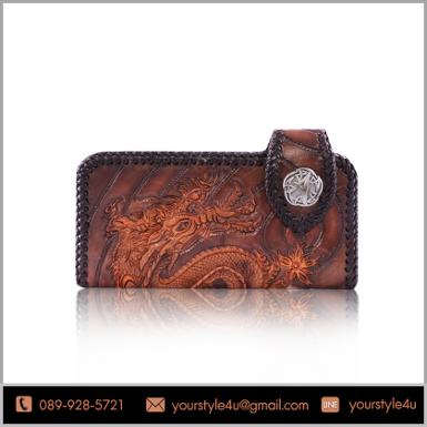 กระเป๋าสตางค์หนัง Handmade 100% ลายนูน3มิติลวดลายมังกร