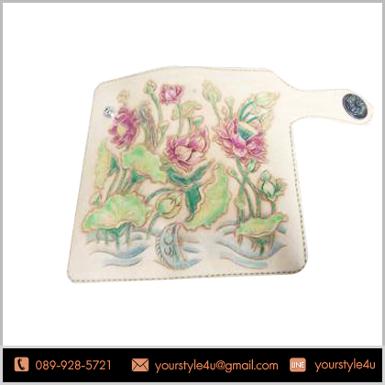 กระเป๋าสตางค์หนังแท้ Handmade 100% ลายนูน3มิติลวดลายสระบัว