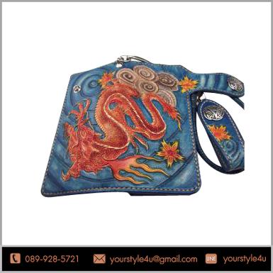 กระเป๋าสตางค์หนังแท้ Handmade 100% ลายนูน3มิติลวดลายมังกรฟ้าเหินเมฆ 